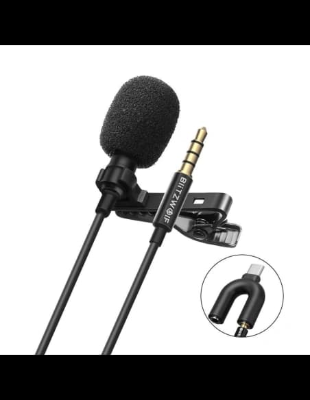 Blitzwolf BW-CM1 nyakmikrofon klipszel, AUX, USB-C, 1,5m