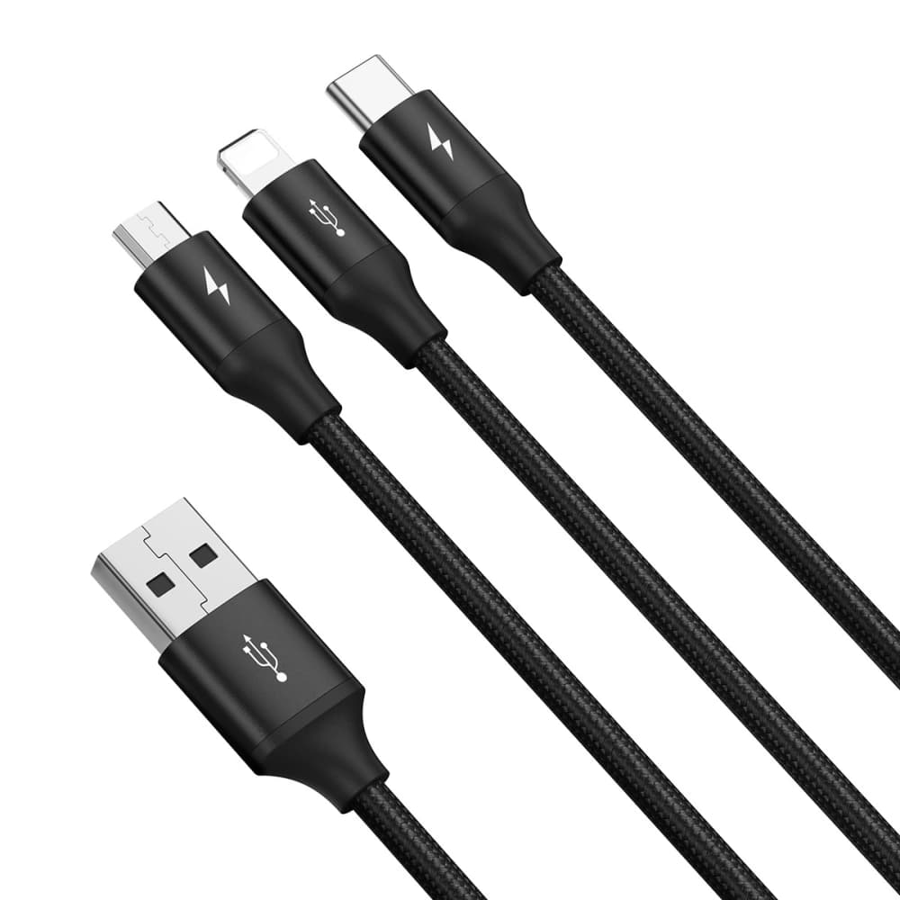Kabel USB 3w1 Baseus Rapid Series, USB do micro USB / USB-C / Lightning, 3.5A, 1.2m (černý) - 2