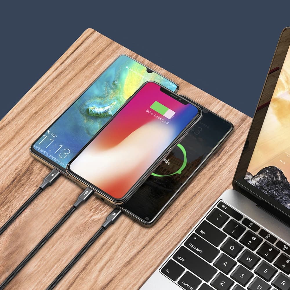 Kabel USB 3w1 Baseus Rapid Series, USB do micro USB / USB-C / Lightning, 3.5A, 1.2m (černý) - 7