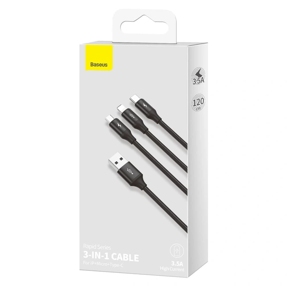 Kabel USB 3w1 Baseus Rapid Series, USB do micro USB / USB-C / Lightning, 3.5A, 1.2m (černý) - 10