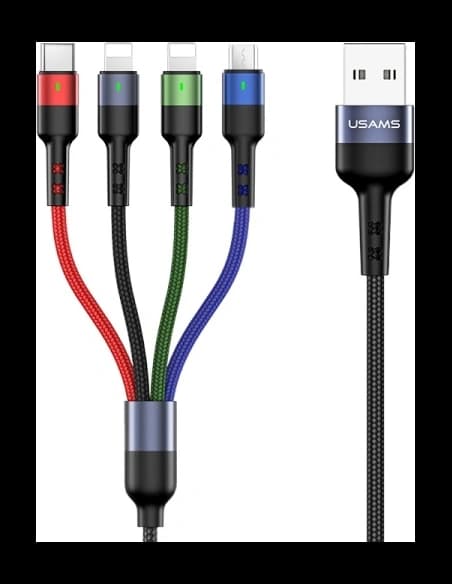 Kabel geflochten USAMS U26 4w1 0.35m 2A Schnellladung (2xlightning/microUSB/USB-C) SJ411USB01