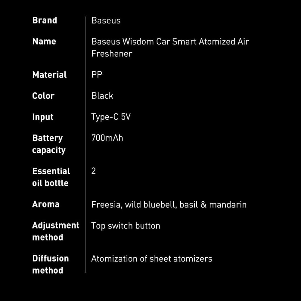 Automobilový osvěžovač vzduchu Baseus + 2 náplně (Frezie + Zvonek) + kabel USB-C 1m černý - 25