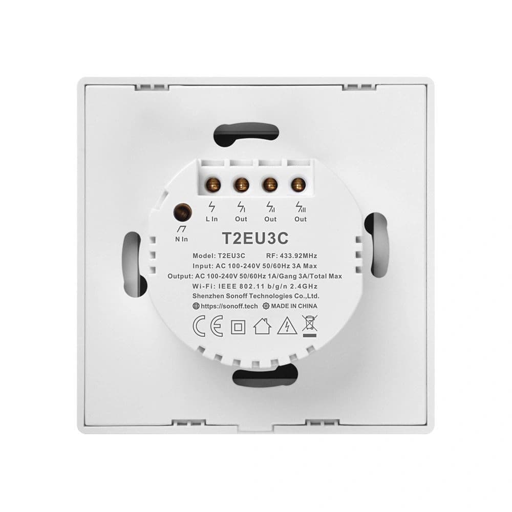 Touch light switch WiFi + RF 433 Sonoff T2 EU TX (3-channel) white - 4