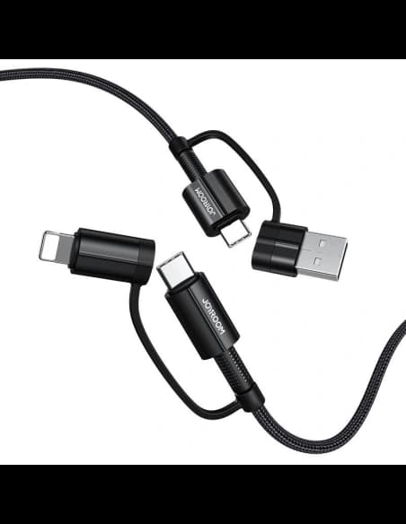 Kabel Joyroom 4w1 USB-C/USB-A - USB-C/Lithtning Quick Charge Power Delivery 3 A 60 W 1,8 m schwarz (S-1830G3)