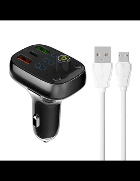 Transmițător FM LDNIO C704Q Bluetooth 2xUSB-A, USB-C + cablu microUSB