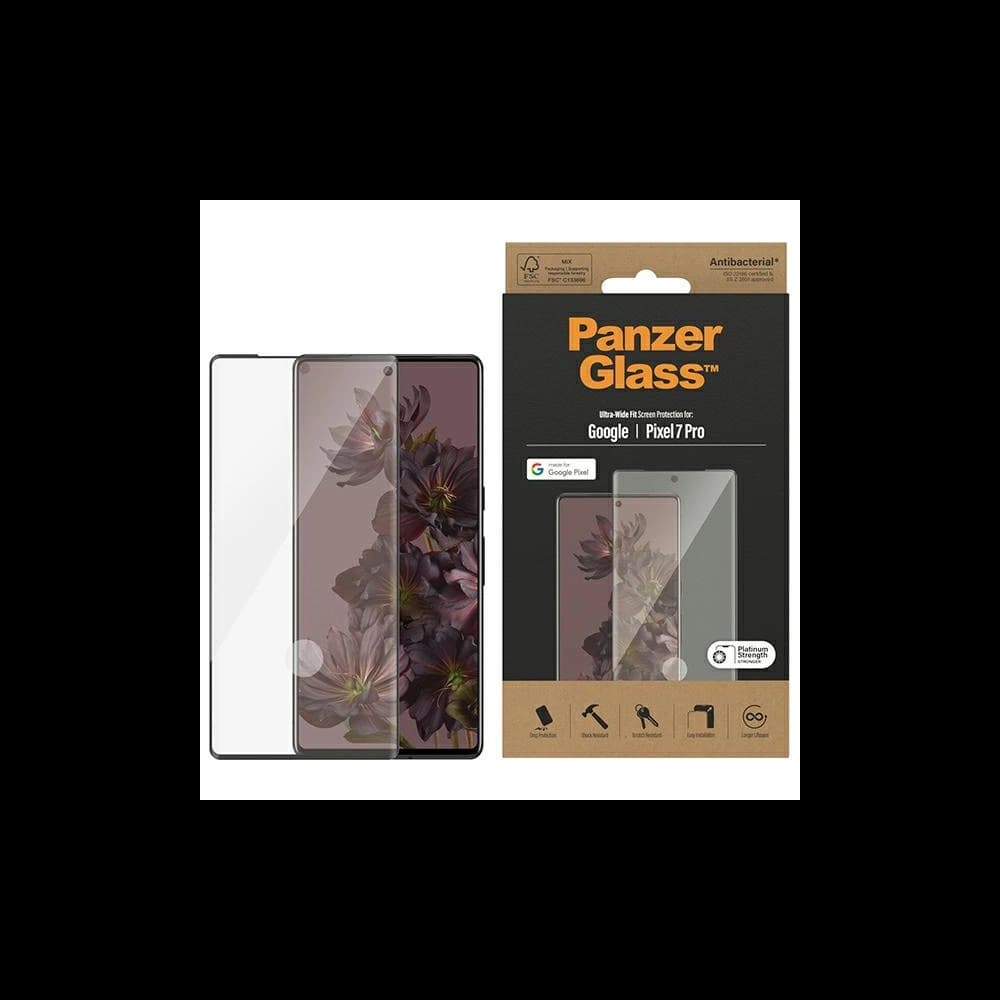 PanzerGlass Gehärtetes Glas Ultra-Wide Fit Google Pixel 7 Pro Bildschirm Schutz Antibakteriell schwarz/schwarz 4773
