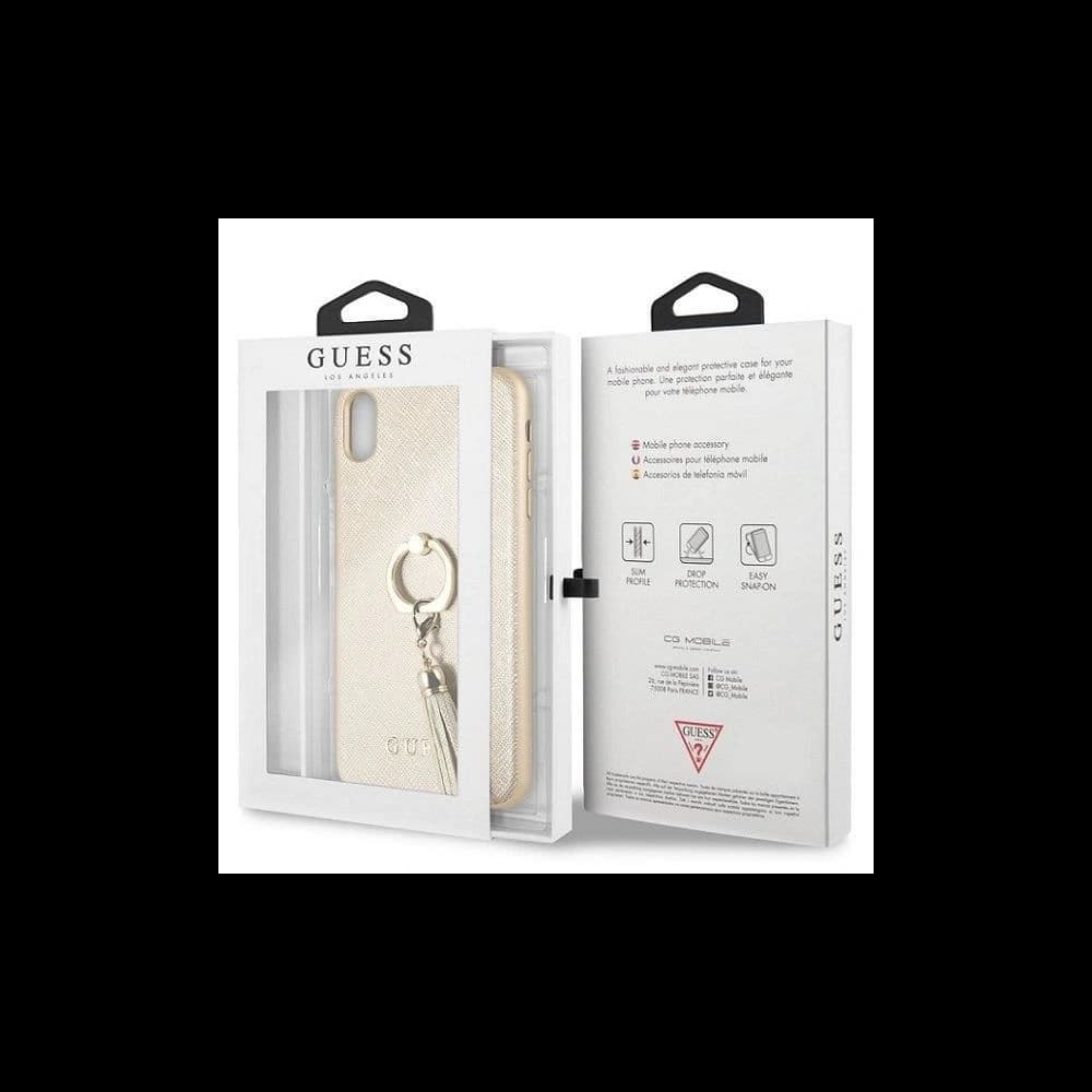 Etui Guess GUHCI65RSSABE Apple iPhone XS Max bej hardcase Saffiano cu suport pentru deget - 4