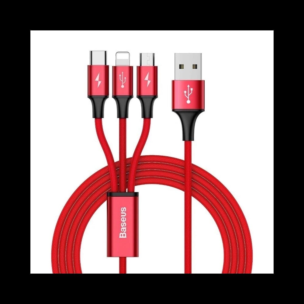 Kabel USB Baseus Rapid 3w1 Typ C / Lightning / Micro 3A 1,2M - červený