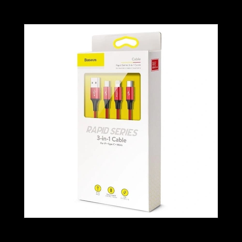 Kabel USB Baseus Rapid 3w1 Typ C / Lightning / Micro 3A 1,2M - červený - 8