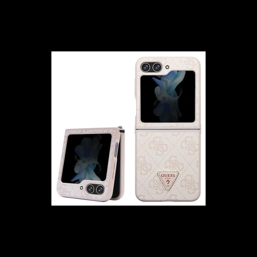 Etui Guess GUHCZF5P4TDPP Samsung Galaxy Z Flip 5 kemény tok Bőr 4G Háromszög Strassz rózsaszín/pink