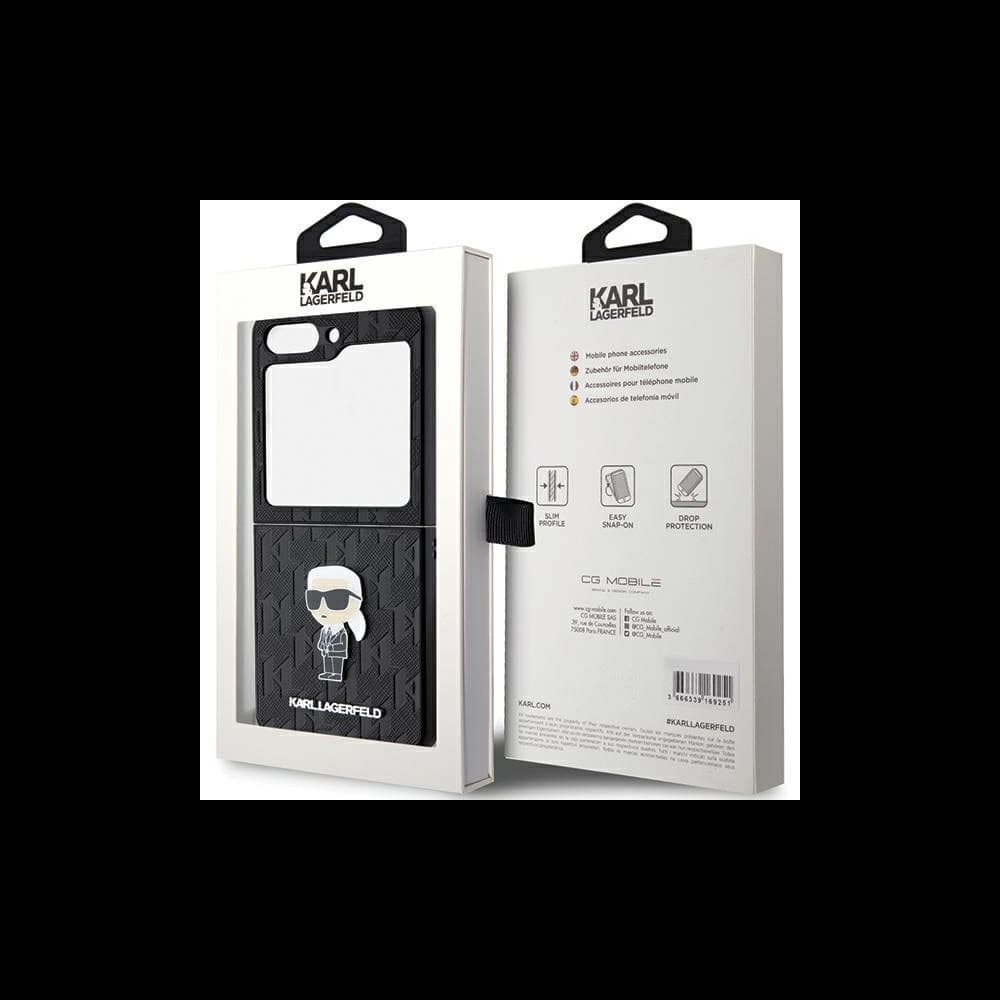 Etui Karl Lagerfeld KLHCZF5SAPKINPK Samsung Galaxy Z Flip5 kemény tok Saffiano Monogram Ikonik Pin fekete/black - 8