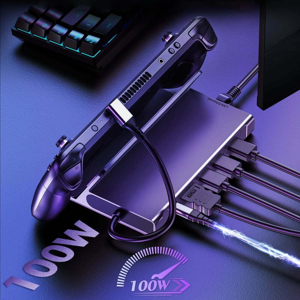 Choetech HUB M52 pentru Valve Steam Deck Adaptor LCD / OLED USB-C / USB-C PD, USB-A, HDMI, RJ45 gri - 2