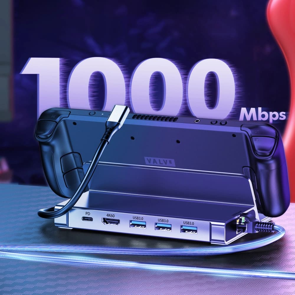 Choetech HUB M52 pentru Valve Steam Deck Adaptor LCD / OLED USB-C / USB-C PD, USB-A, HDMI, RJ45 gri - 4