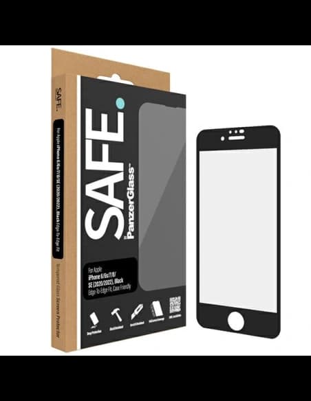 SAFE edzett üveg PanzerGlass Apple iPhone 7 / 8 / SE / SE 2022 kijelzővédő élről élre fekete
