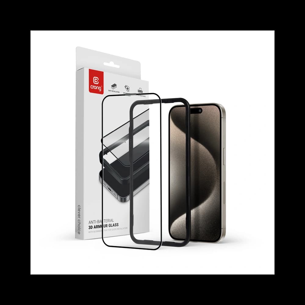 Crong Anti-Bacterial 3D Armour Glass Apple iPhone 15 Pro Max + installation frame