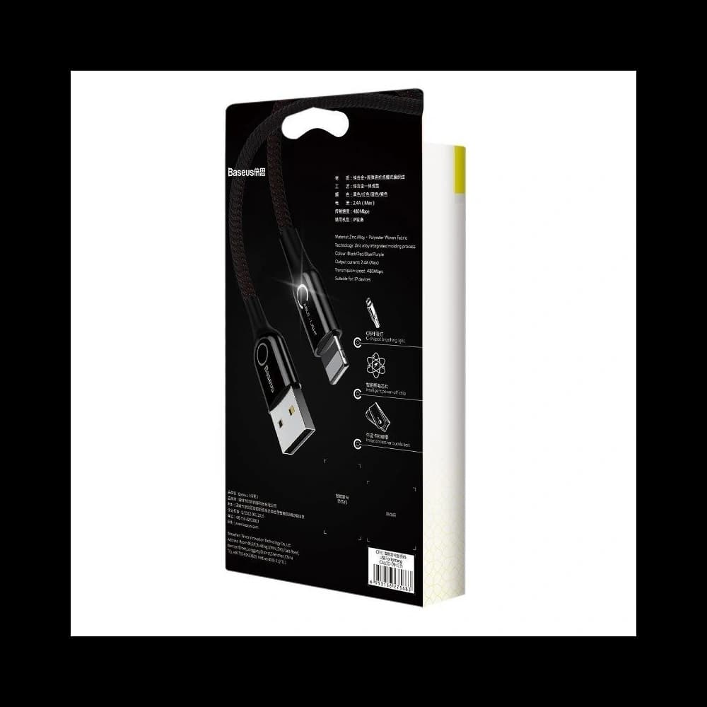 Kabel USB Lightning s LED diodou Baseus C-shaped 2.4A 1m (černý) - 6