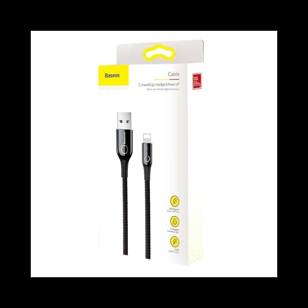 Kabel USB Lightning s LED diodou Baseus C-shaped 2.4A 1m (černý) - 7