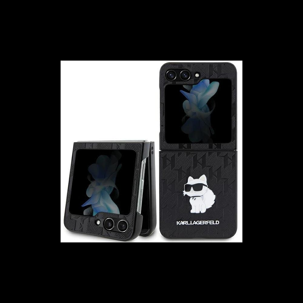 Etui Karl Lagerfeld KLHCZF5SAPCHNPK Samsung Galaxy Z Flip5 kemény tok Saffiano Monogram Choupette Pin fekete/black