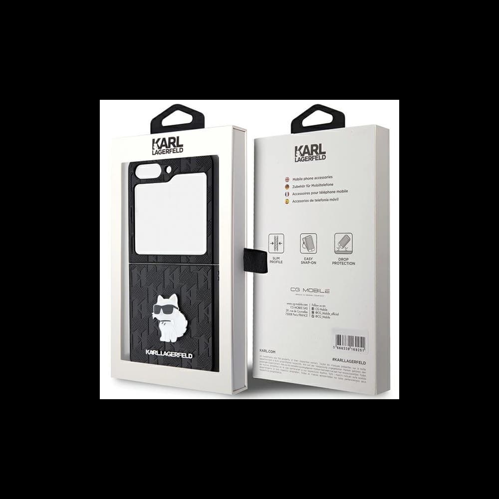 Etui Karl Lagerfeld KLHCZF5SAPCHNPK Samsung Galaxy Z Flip5 kemény tok Saffiano Monogram Choupette Pin fekete/black - 8