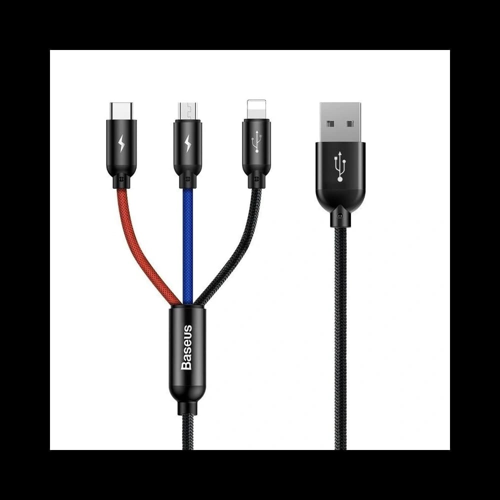 USB kábel Baseus 3w1 USB-C / Lightning / Micro 3A 1,2m ( fekete)