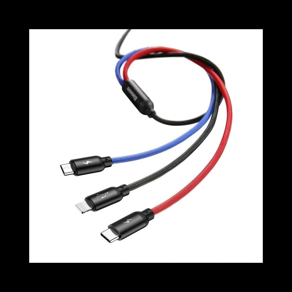 USB kábel Baseus 3w1 USB-C / Lightning / Micro 3A 1,2m ( fekete) - 3