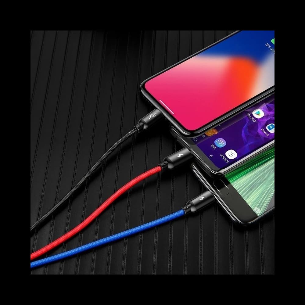 USB kábel Baseus 3w1 USB-C / Lightning / Micro 3A 1,2m ( fekete) - 12