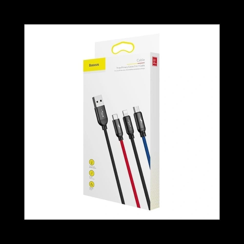 USB kábel Baseus 3w1 USB-C / Lightning / Micro 3A 1,2m ( fekete) - 13