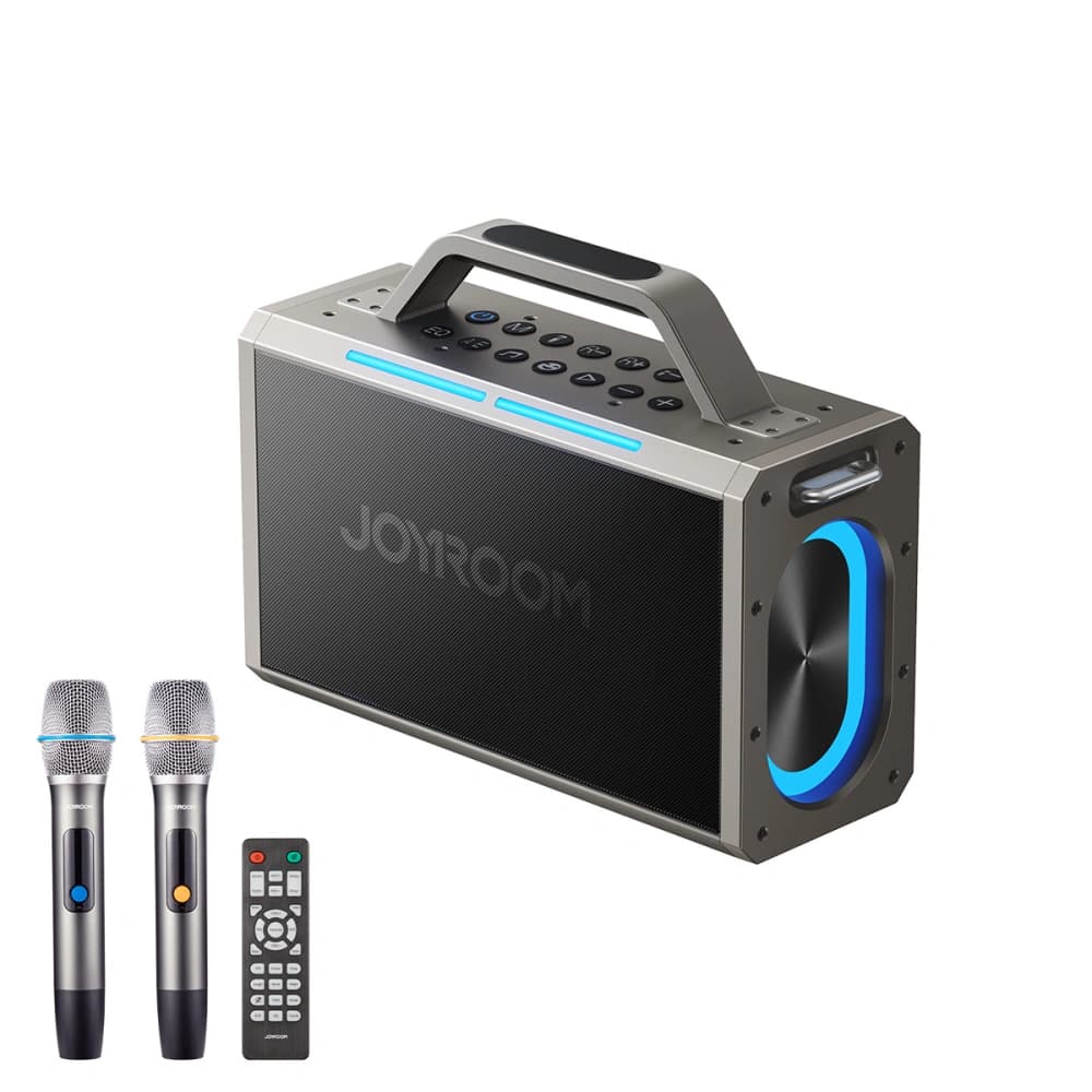 Gros speaker wireless pentru karaoke Joyroom Pies Series JR-MW03 Bluetooth 5.3 cu 2 microfoane și telecomandă negru