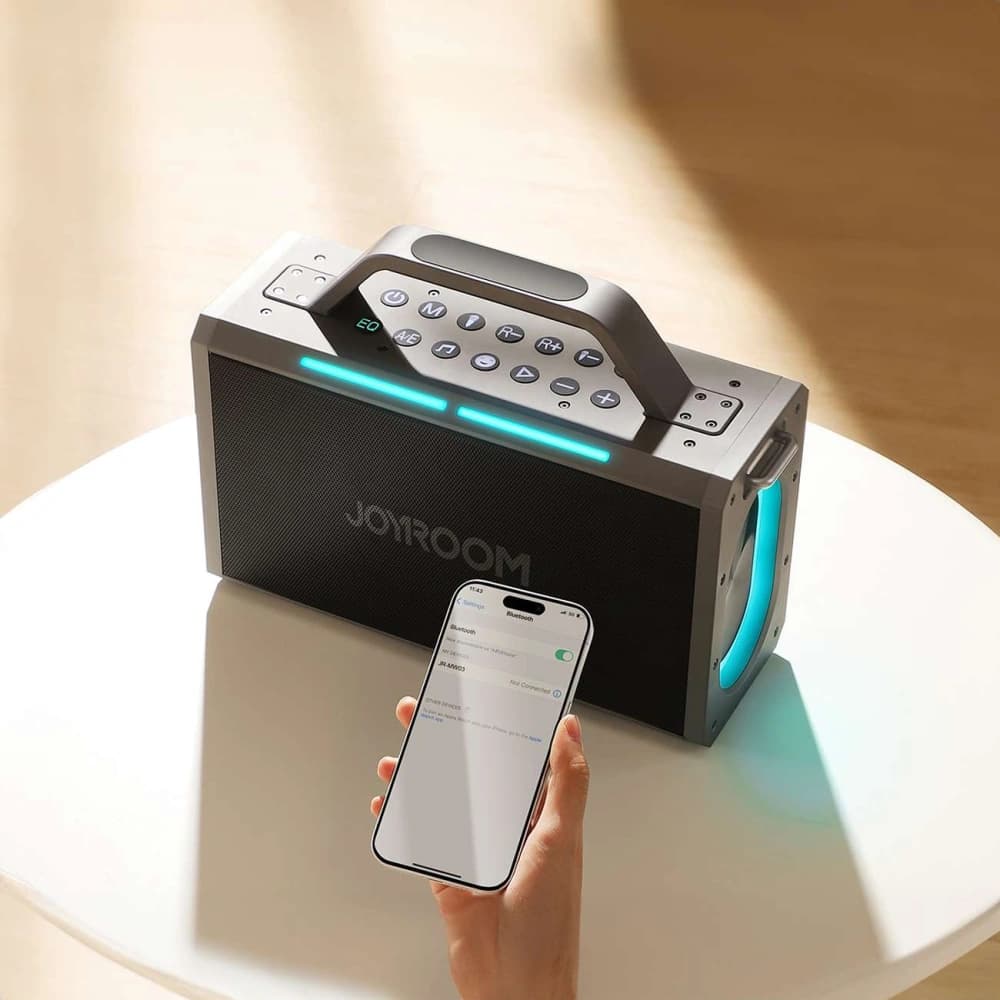 Gros speaker wireless pentru karaoke Joyroom Pies Series JR-MW03 Bluetooth 5.3 cu 2 microfoane și telecomandă negru - 2