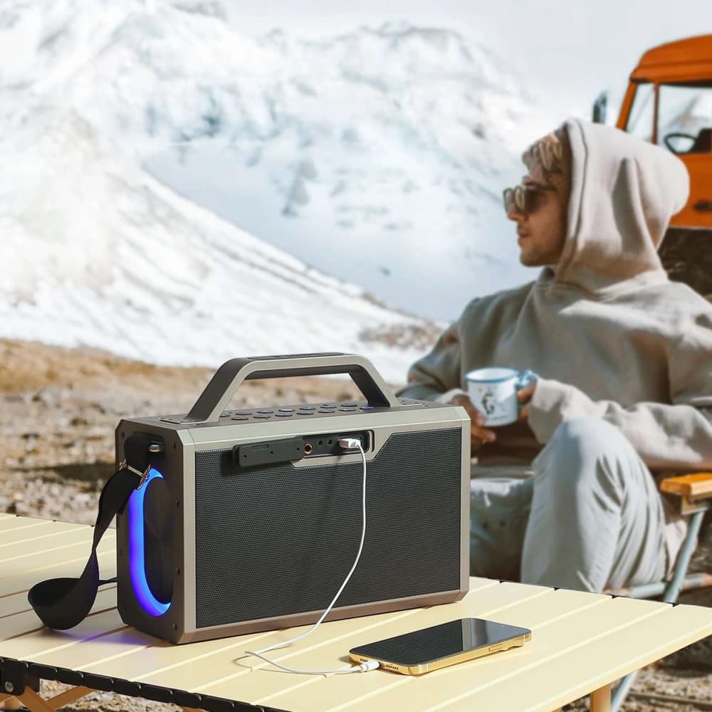 Gros speaker wireless pentru karaoke Joyroom Pies Series JR-MW03 Bluetooth 5.3 cu 2 microfoane și telecomandă negru - 4