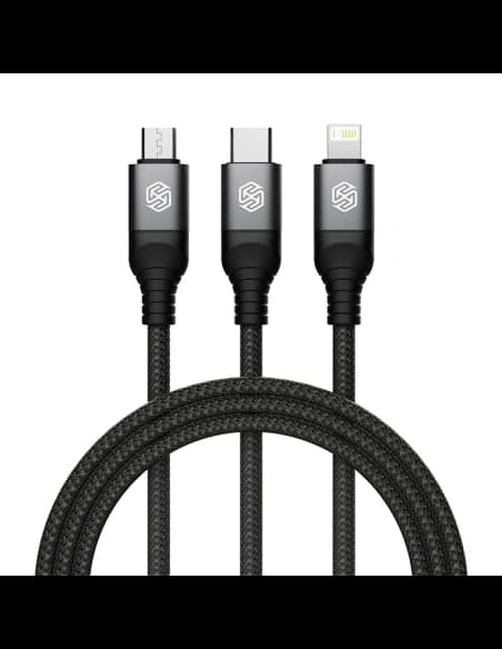 Kábel 3w1 Nillkin Swift Pro USB-A / microUSB 2A, USB-C 2A, Lightning 4.4A, 480Mbps, 1.5m Fekete / Fekete