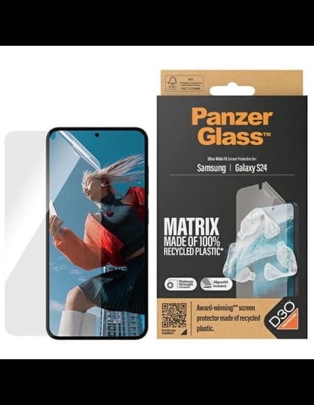 Képernyővédő fólia PanzerGlass Ultra-Wide Fit Samsung Galaxy S24 D3O Matrix Képernyővédő