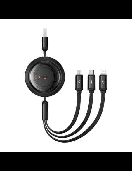 Kábel 3w1 Baseus Free2Draw USB-A / micro USB, Lightning, USB-C 3.5A 1.1m fekete