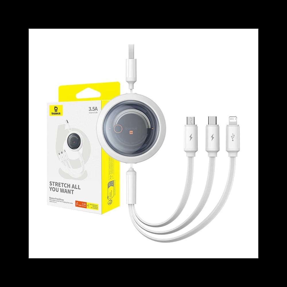 Kabel 3w1 Baseus Free2Draw USB-A / micro USB, Lightning, USB-C 3.5A 1.1m bílý - 9