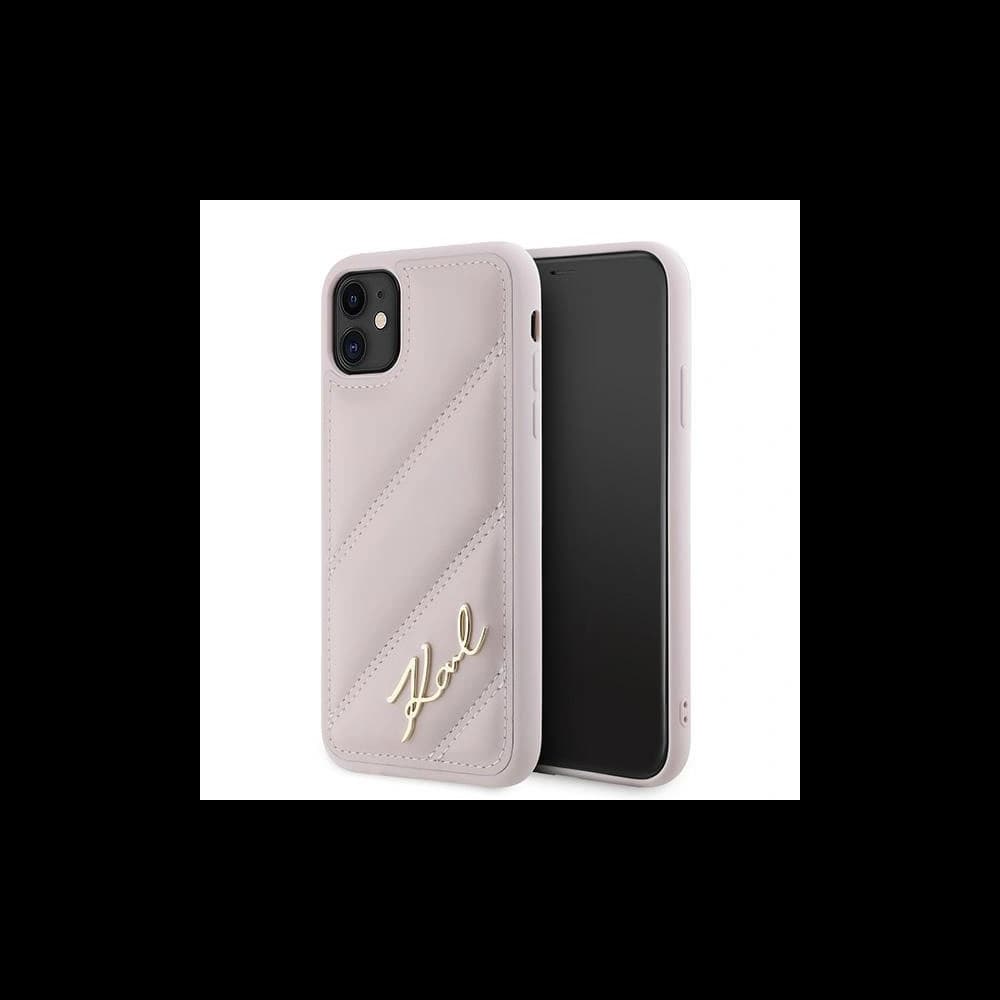 Karl Lagerfeld KLHCN61PQDSMGP Apple iPhone 11 / XR hardcase Diagonal Quilted Script pink