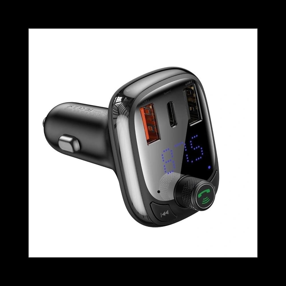 Transmițător FM Baseus T tip Bluetooth 5.0, 2xUSB, USB-C, PD, QC 3.0, microSD