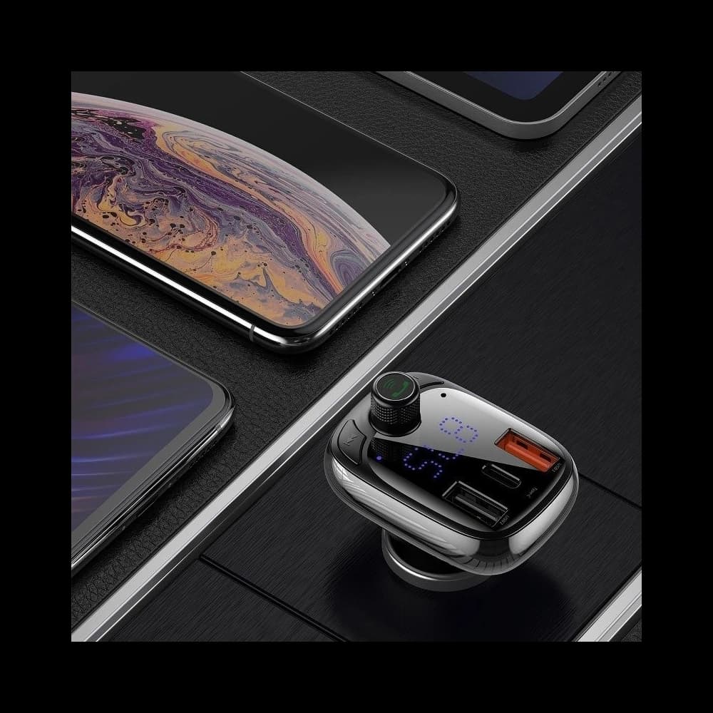 Transmițător FM Baseus T tip Bluetooth 5.0, 2xUSB, USB-C, PD, QC 3.0, microSD - 6