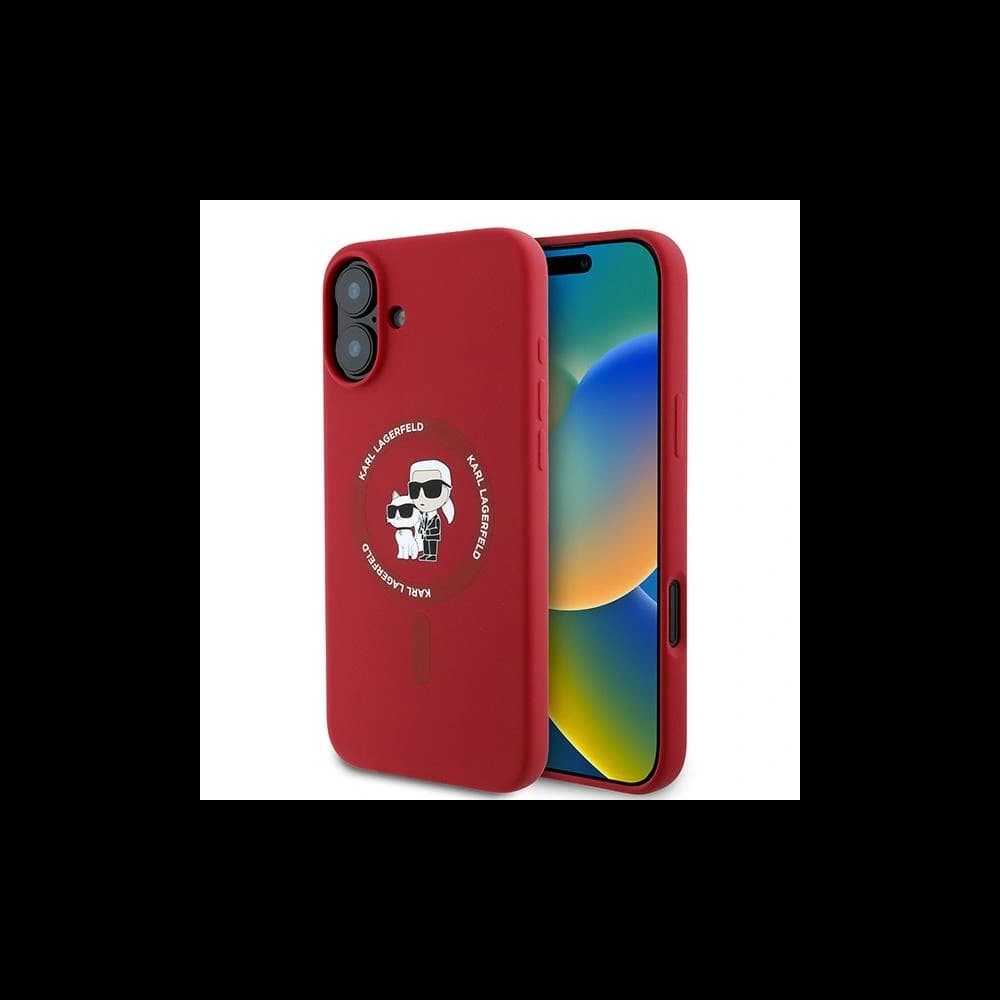 Eset Karl Lagerfeld KLHMP16MSCMKCRHR Apple iPhone 16 Plus keménytok Szilikon Karl&Choupette Fejek Gyűrű MagSafe piros