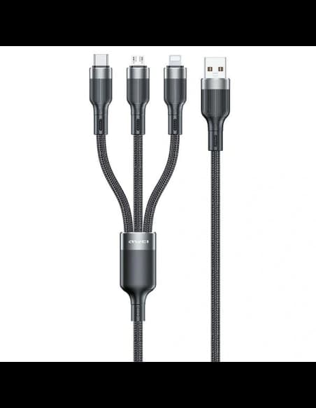 AWEI CL-975 USB-C / Lightning / microUSB 3in1 kábel 1.2m fekete