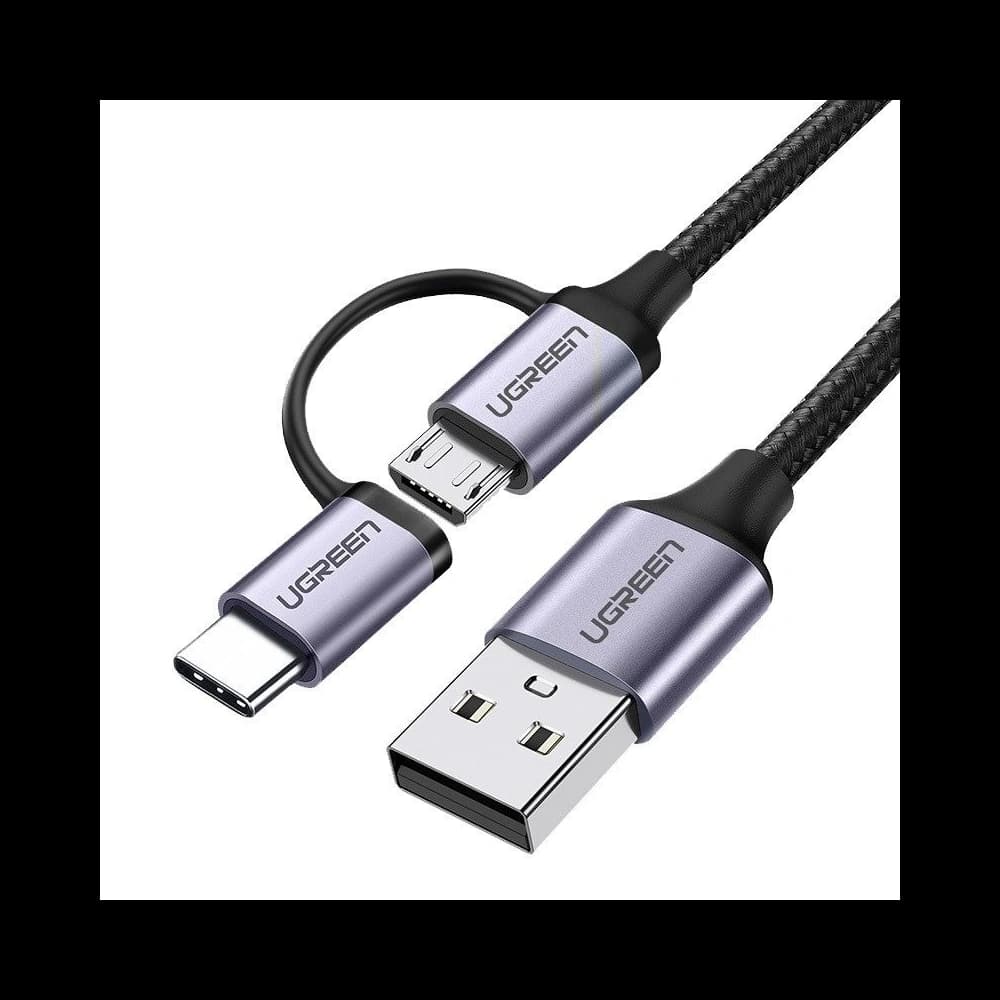 Cablu USB 2 în 1 UGREEN Type-C / Micro USB, QC 3.0, 1m (negru-gri)