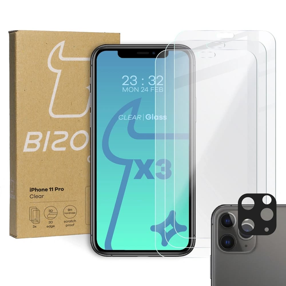 Tvrzené sklo Bizon Glass Clear - 3 ks + objektiv Apple iPhone 11 Pro
