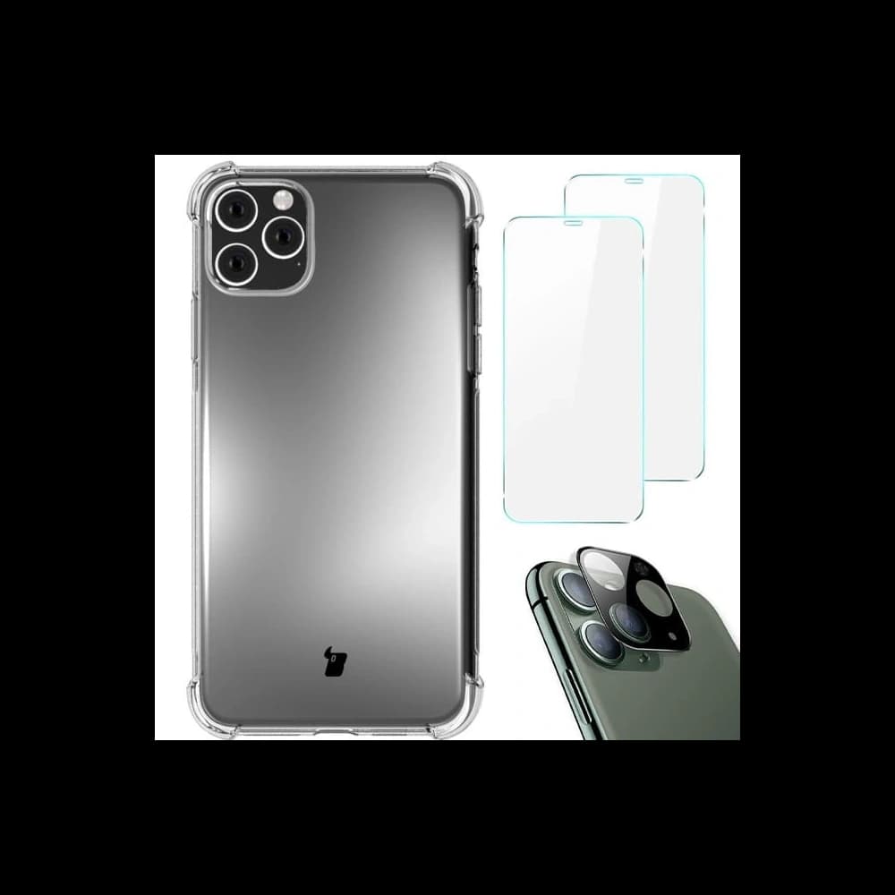 Bizon Case Clear Pack Hülle + 2x Schutzglas + Linsenglas Apple iPhone 11 Pro klar