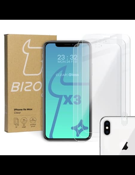 Bizon Glass Sticlă securizată transparentă - 3 buc. + sticlă pentru lentilă Apple iPhone Xs Max