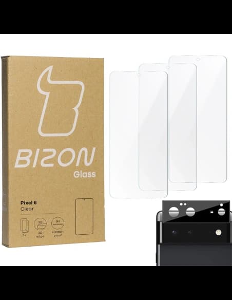 Bizon Glass Clear tempered glass - 3 pcs. + lens glass Google Pixel 6