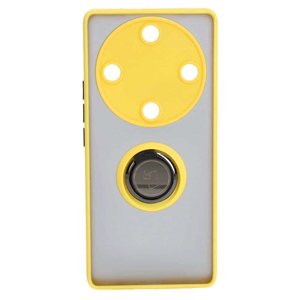 Etui s úchopem na prst Bizon Case Hybrid Ring pro Honor Magic5 Lite kouřové s žlutým rámečkem - 2