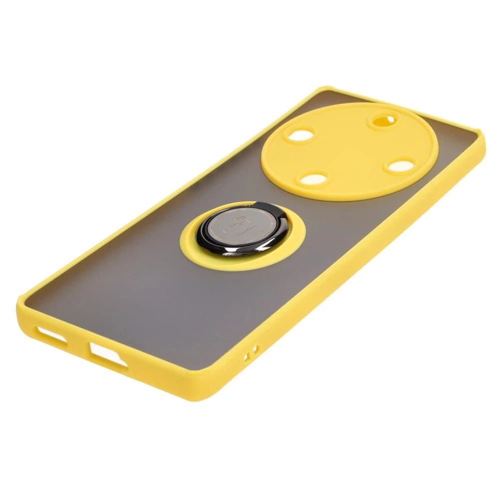 Etui s úchopem na prst Bizon Case Hybrid Ring pro Honor Magic5 Lite kouřové s žlutým rámečkem - 3