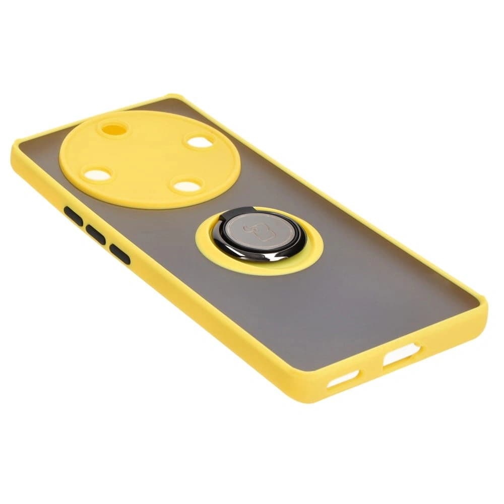 Etui s úchopem na prst Bizon Case Hybrid Ring pro Honor Magic5 Lite kouřové s žlutým rámečkem - 4