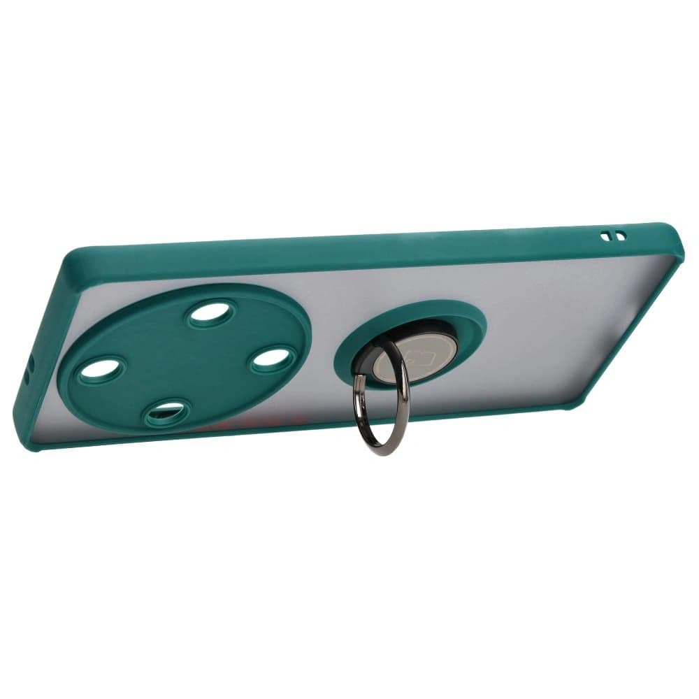 Etui s úchopem na prst Bizon Case Hybrid Ring pro Honor Magic5 Lite kouřové s tmavozeleným rámečkem. - 5