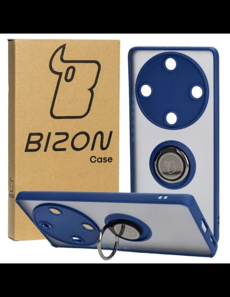 Etui s úchopem na prst Bizon Case Hybrid Ring pro Honor Magic5 Lite kouřové s modrým rámem