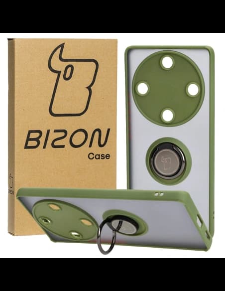 Pouzdro s prstenem na prst Bizon Case Hybrid Ring pro Honor Magic5 Lite kouřové se zeleným rámem